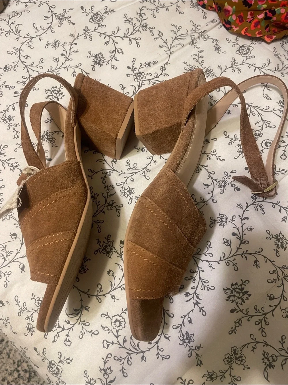 Block Heel Ankle-Strap Sandals in Taupe Suede